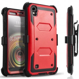 LG X Power Case, [SUPER GUARD] Dual Layer Protection With [Built-in Screen Protector] Holster Locking Belt Clip+Circle(TM) Stylus Touch Screen Pen (Red)